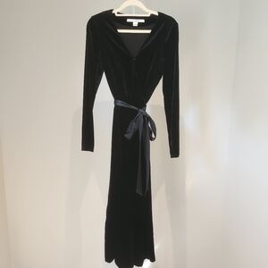 DVF Diane Von Furstenberg Black Velvet Julian Long Wrap Dress Elegant Cocktail 6